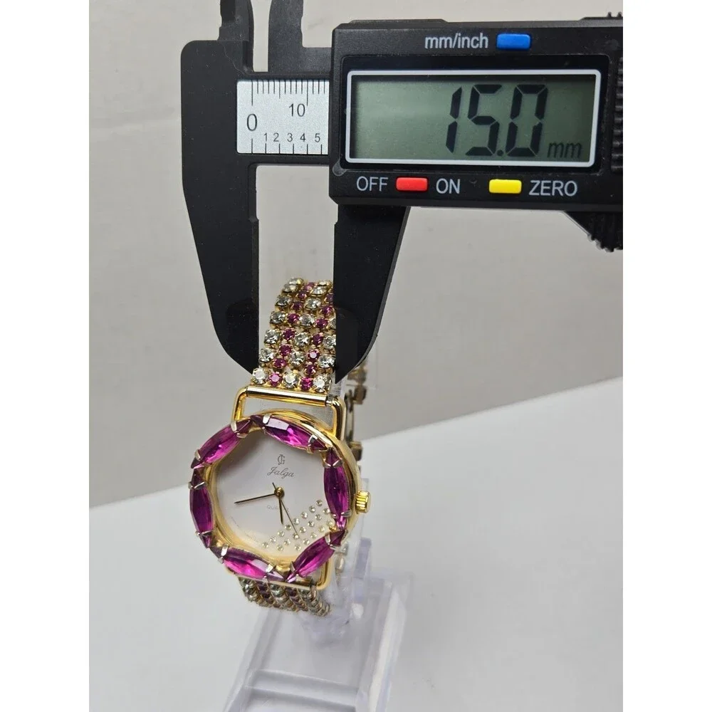 Jalga Womens Pink Crystals Rhinestones Dress Watch Gold Bracelet New Battery